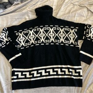 CeCe Black and White Geometric Turtleneck Sweater